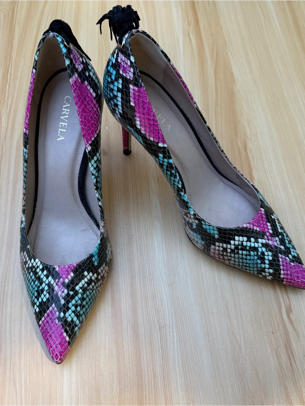 Carvela Multicolor Snake-Print Pointed Toe Pumps - Pink & Teal Women’s Size 38
